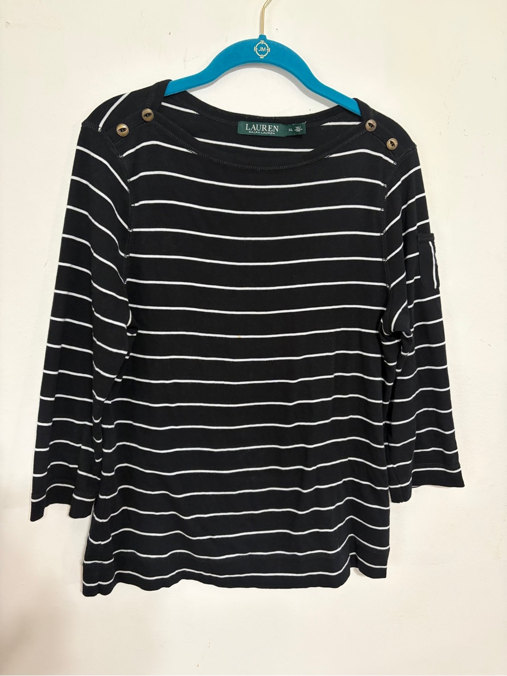 Ralph Lauren Black & White Striped Long Sleeve Boatneck Top